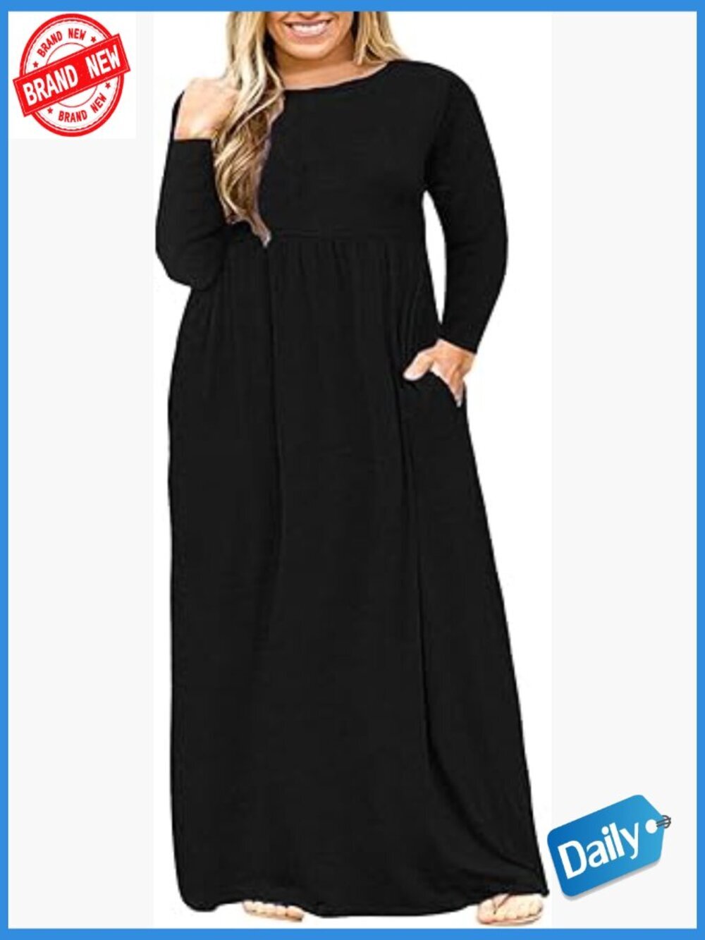 Plus Size Long Sleeve Maxi Dress with Pockets Curvy Fit & Flare